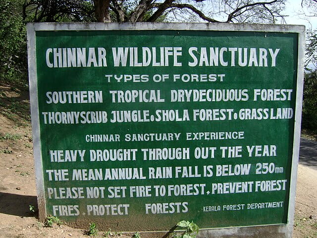 Chinnar Wildlife Sanctuary sign

