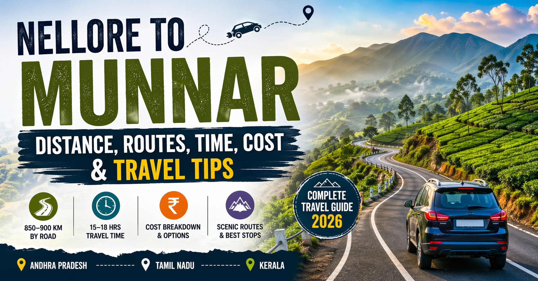 Nellore to Munnar Distance
